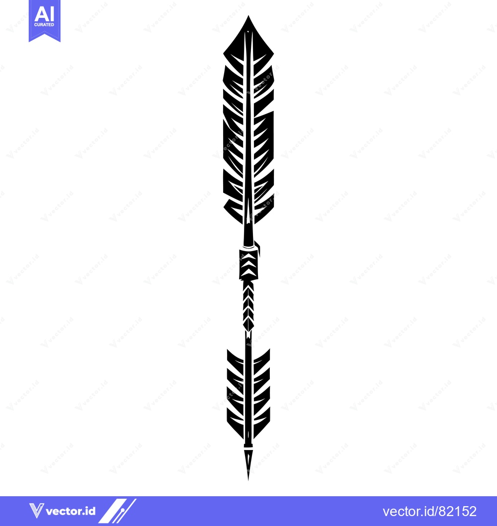 Premium Vector dari Black and White Stylized Arrow with Feather Fletching