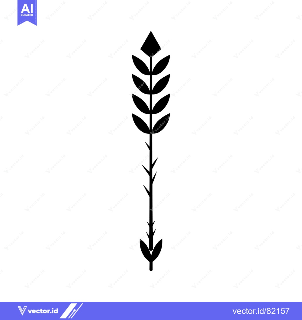 Premium Vector dari Black and White Silhouette of a Spiky Stem with Leaves