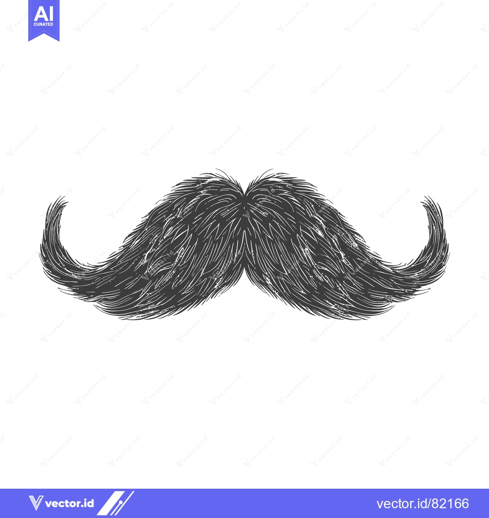 Premium Vector dari A Hand-Drawn Sketch of a Thick, Black,  Curly Mustache