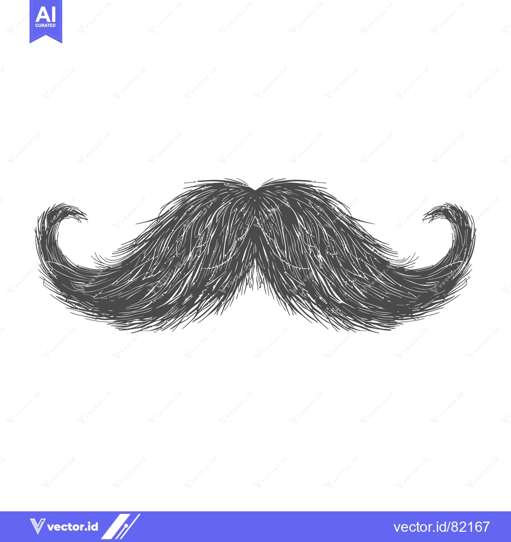 Premium Vector of Hand-Drawn Sketch of a Thick, Curly Black Mustache
