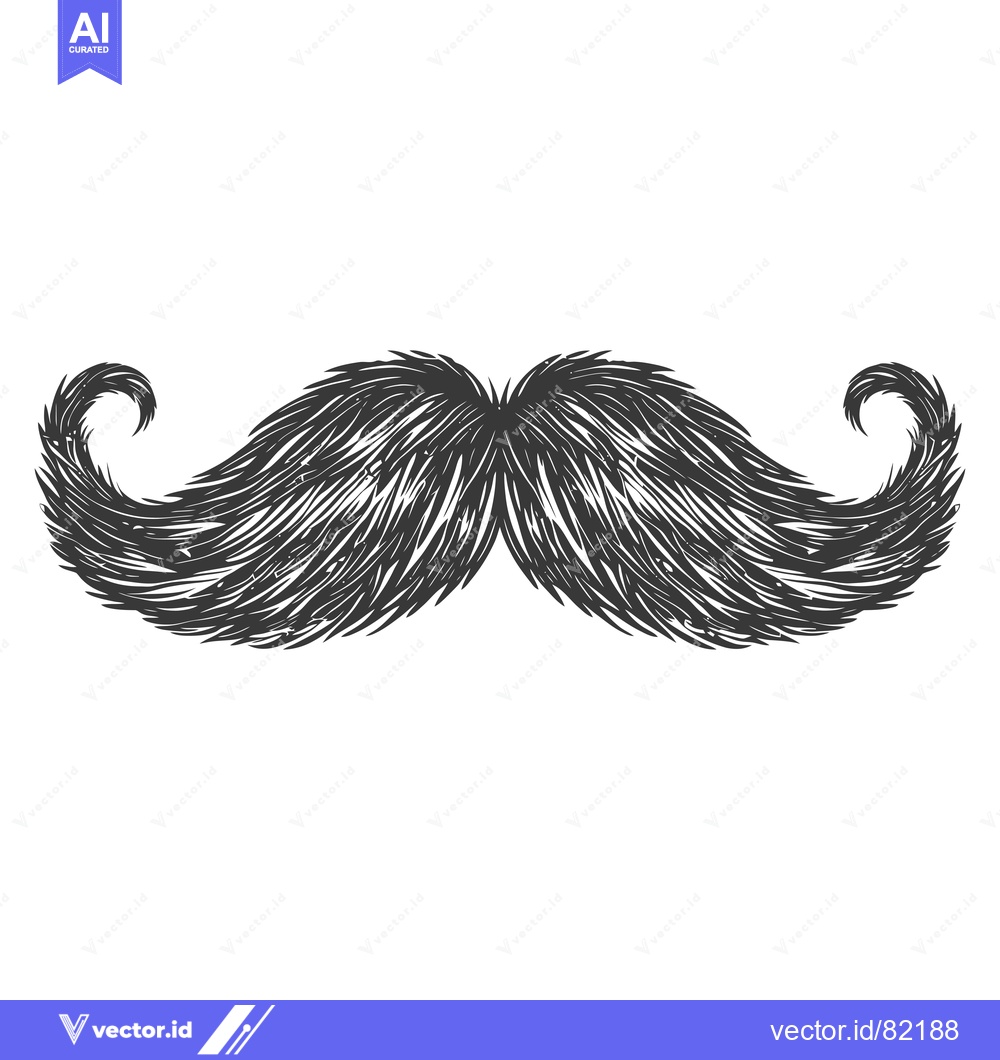 Premium Vector of Hand-Drawn Illustration of a Black and White Mustache with a Swirly De