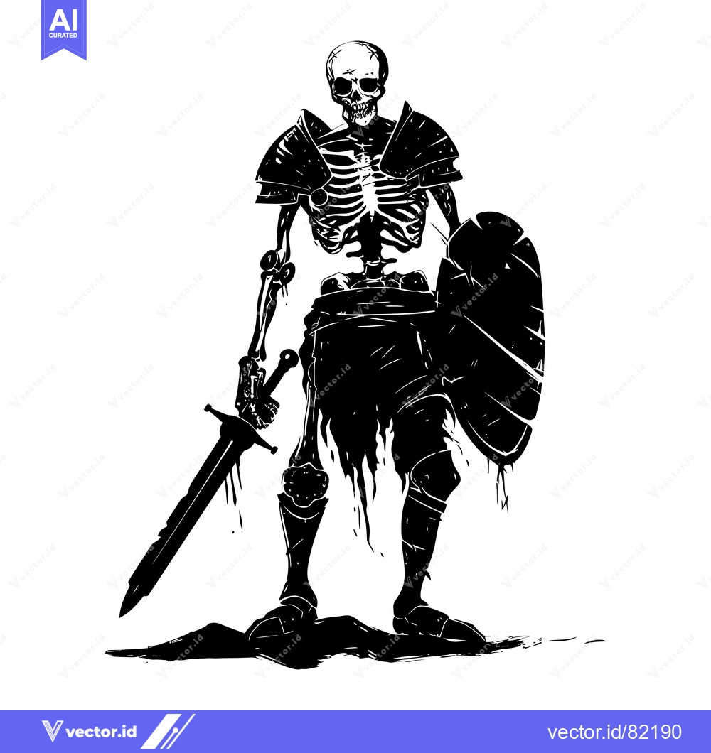 Premium Vector of Skeleton Warrior with Sword and Shield in Silhouette