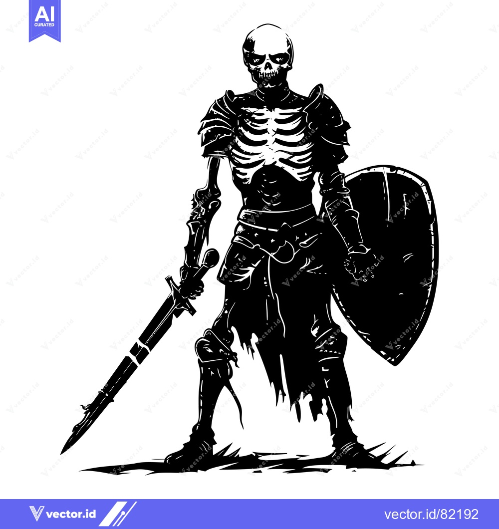Premium Vector dari Skeletal Knight in Full Armor with Sword and Shield