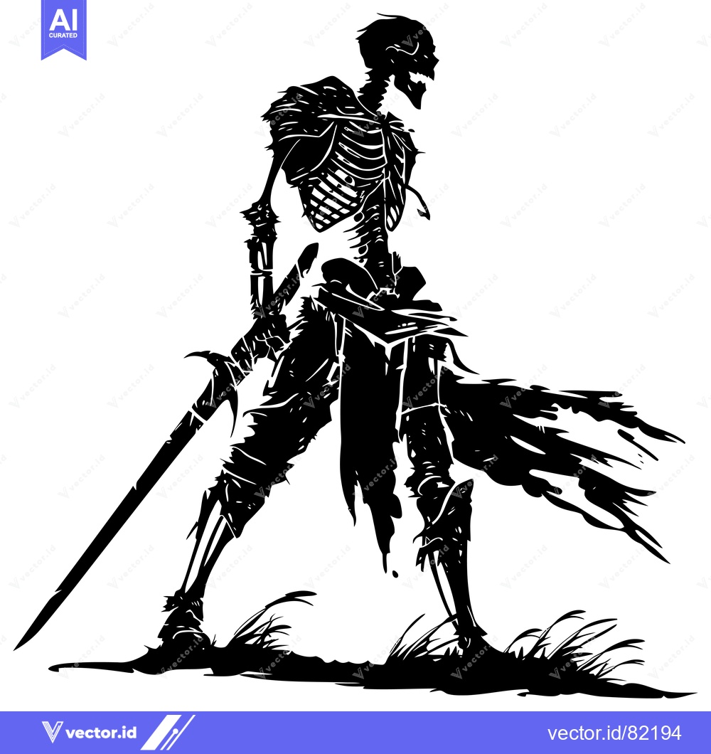 Premium Vector of Silhouette of a Skeleton Warrior Holding a Sword