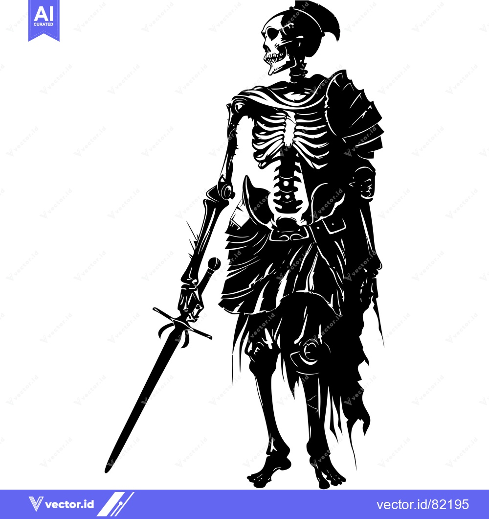 Premium Vector dari Skeleton Warrior Holding a Sword with a Black and White Design