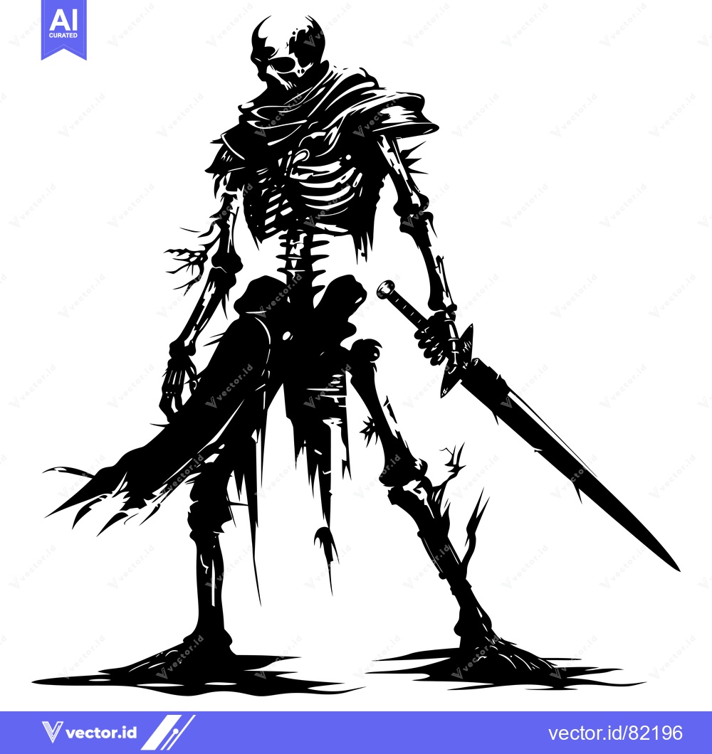 Premium Vector dari Skeleton Warrior with a Sword in a Black Silhouette