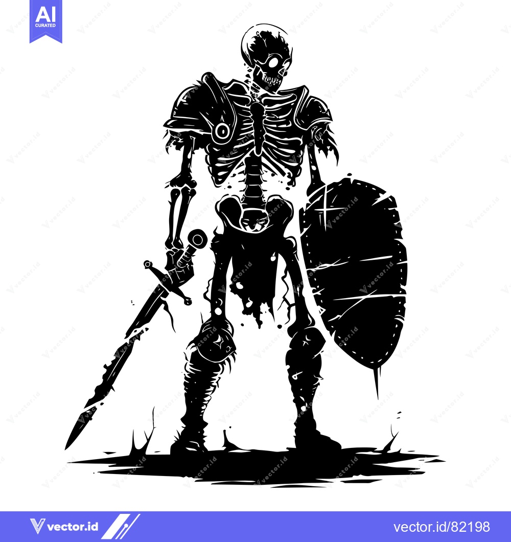 Premium Vector dari A Skeleton Warrior Holding a Sword and Shield