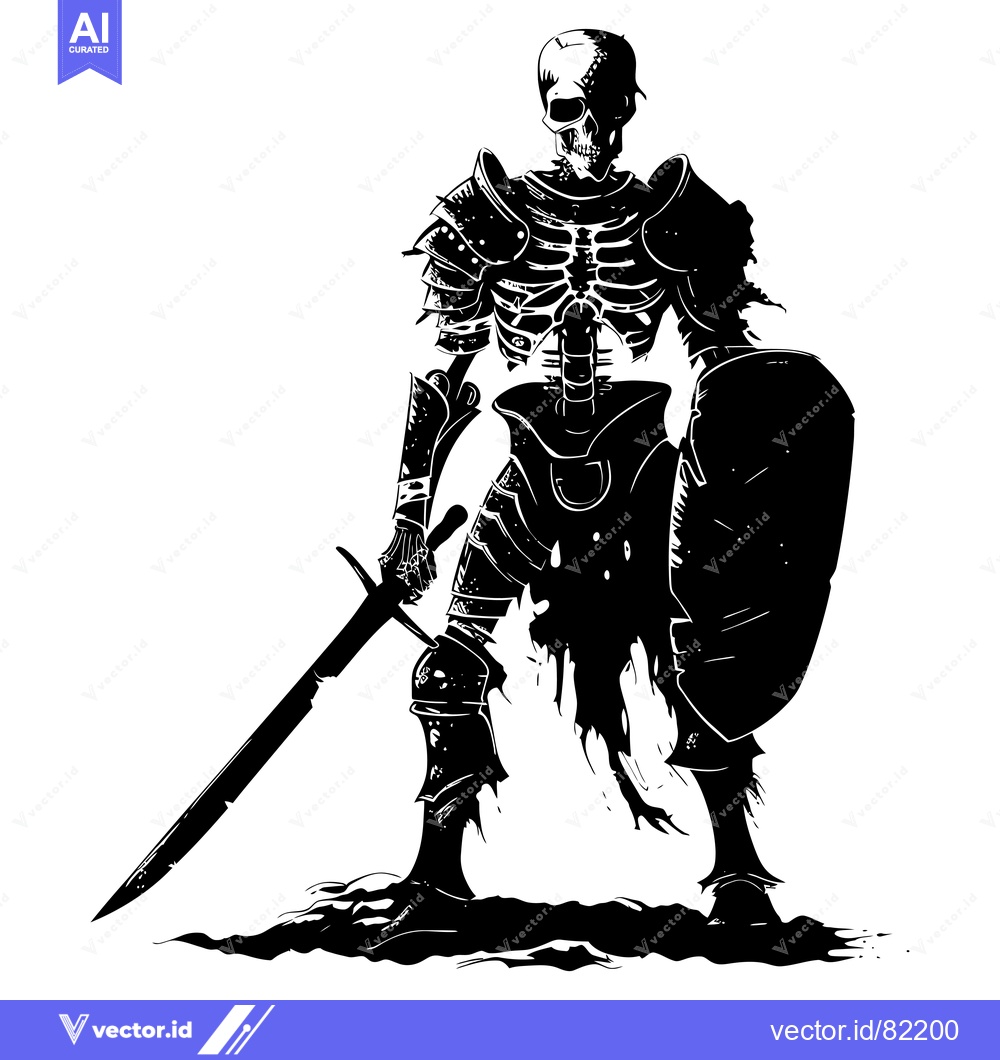 Premium Vector dari A skeletal knight in armor, wielding a sword and shield