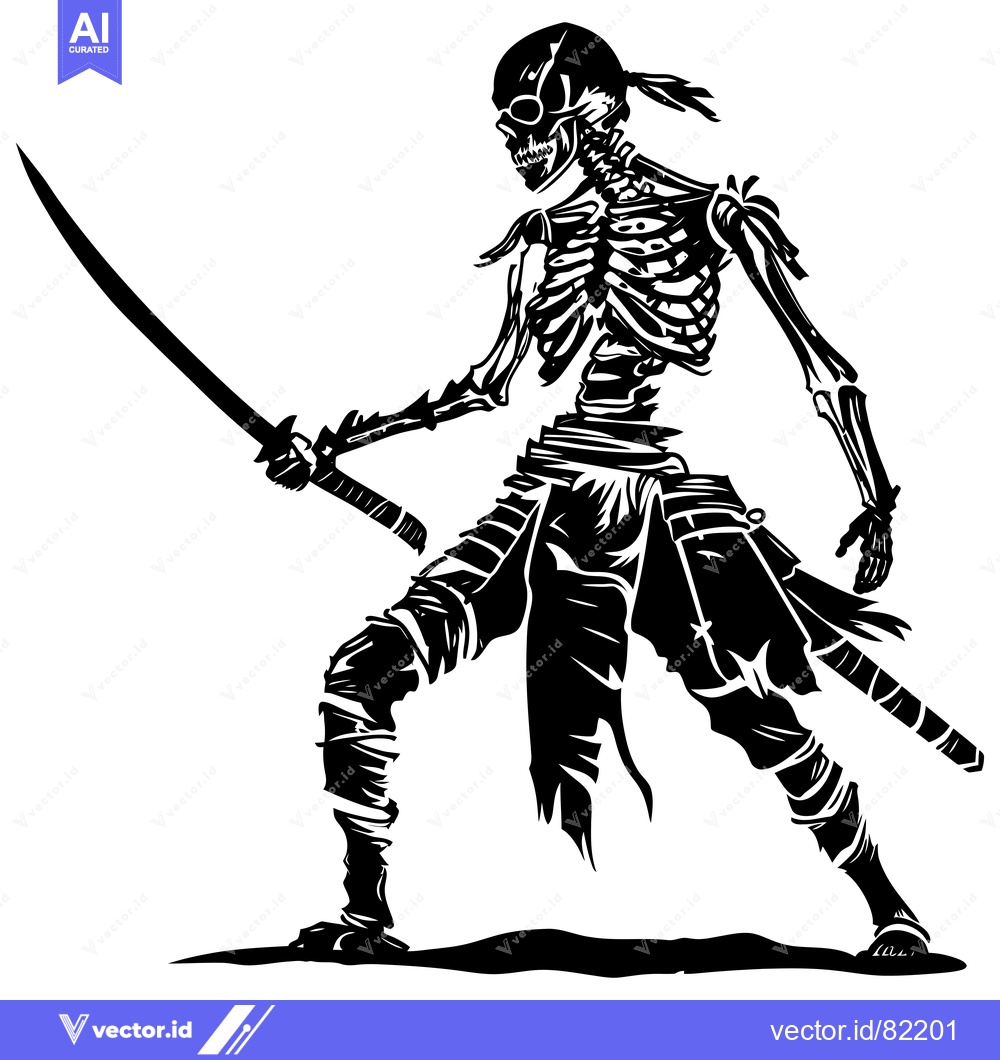 Premium Vector of Skeletal Samurai Warrior with Katana