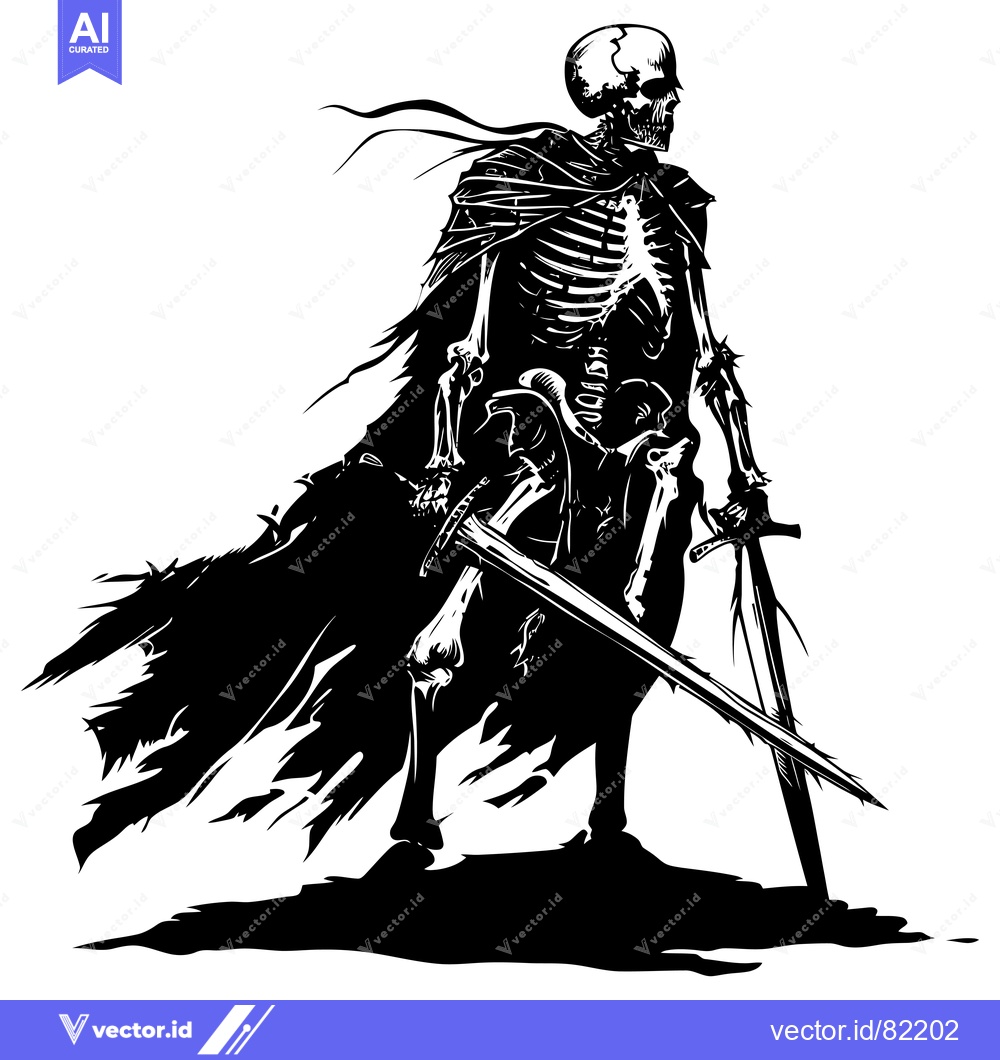 Premium Vector dari A skeletal knight in tattered armor holding a sword