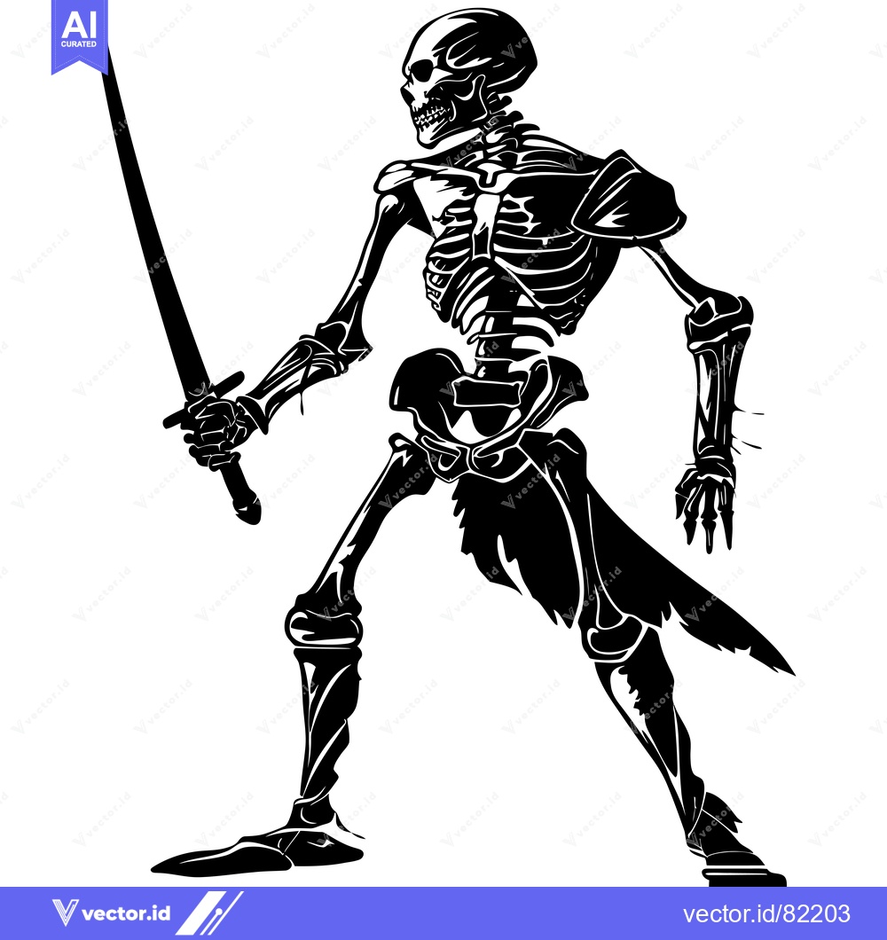 Premium Vector of A Skeleton Warrior Holding a Sword in a Fighting Stance