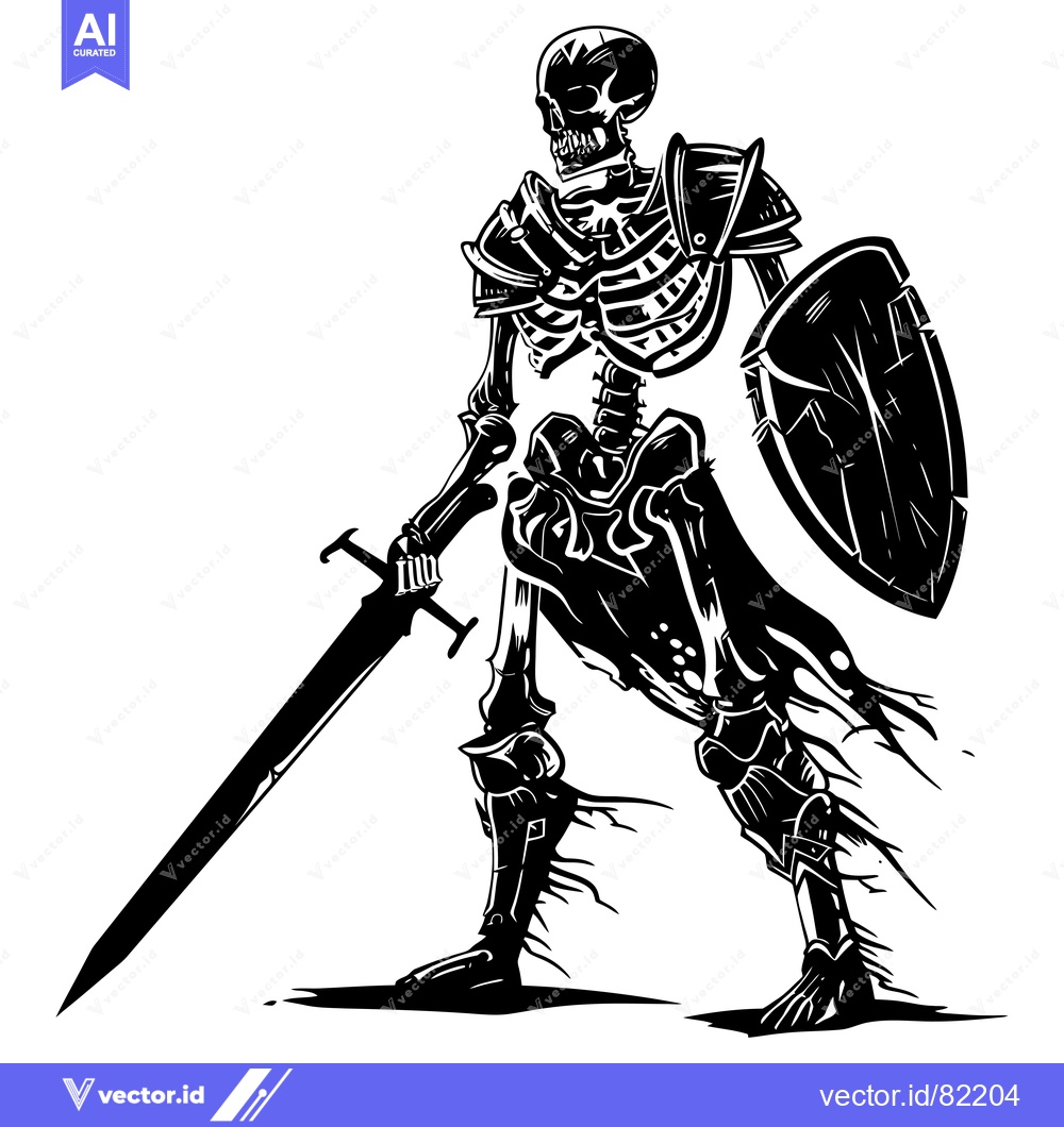 Premium Vector dari A Skeleton Knight Standing with a Sword and Shield