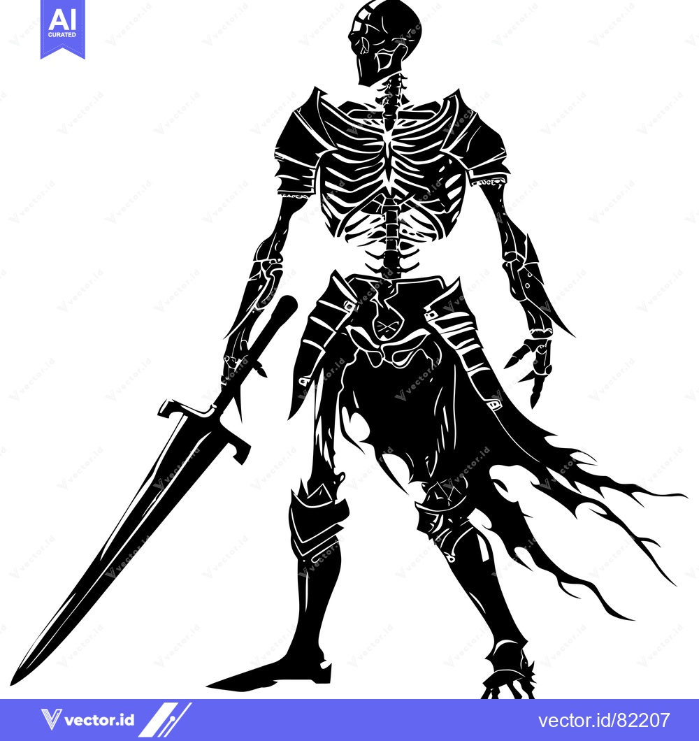 Premium Vector of A Skeletal Knight Holding a Sword