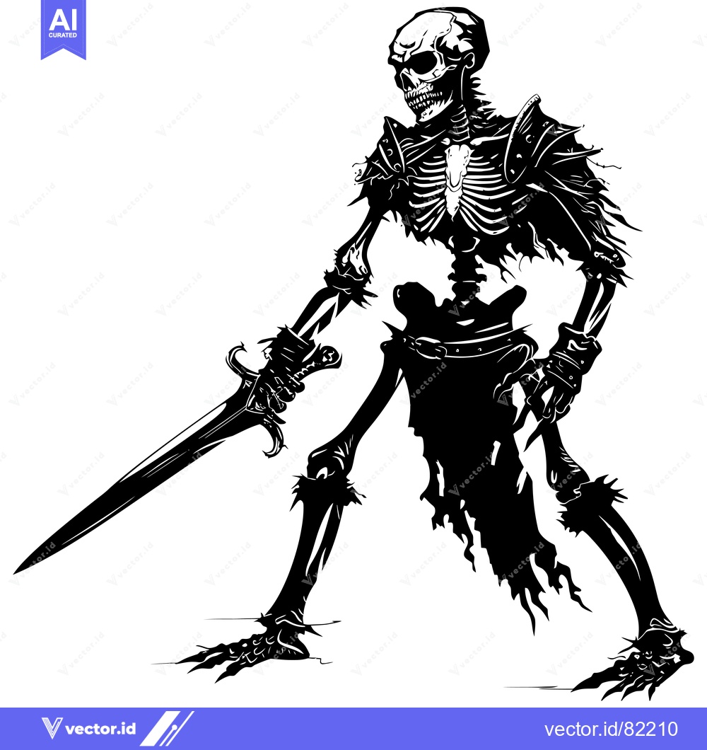 Premium Vector of A Grim Reaper Skeleton Warrior Holding a Sword