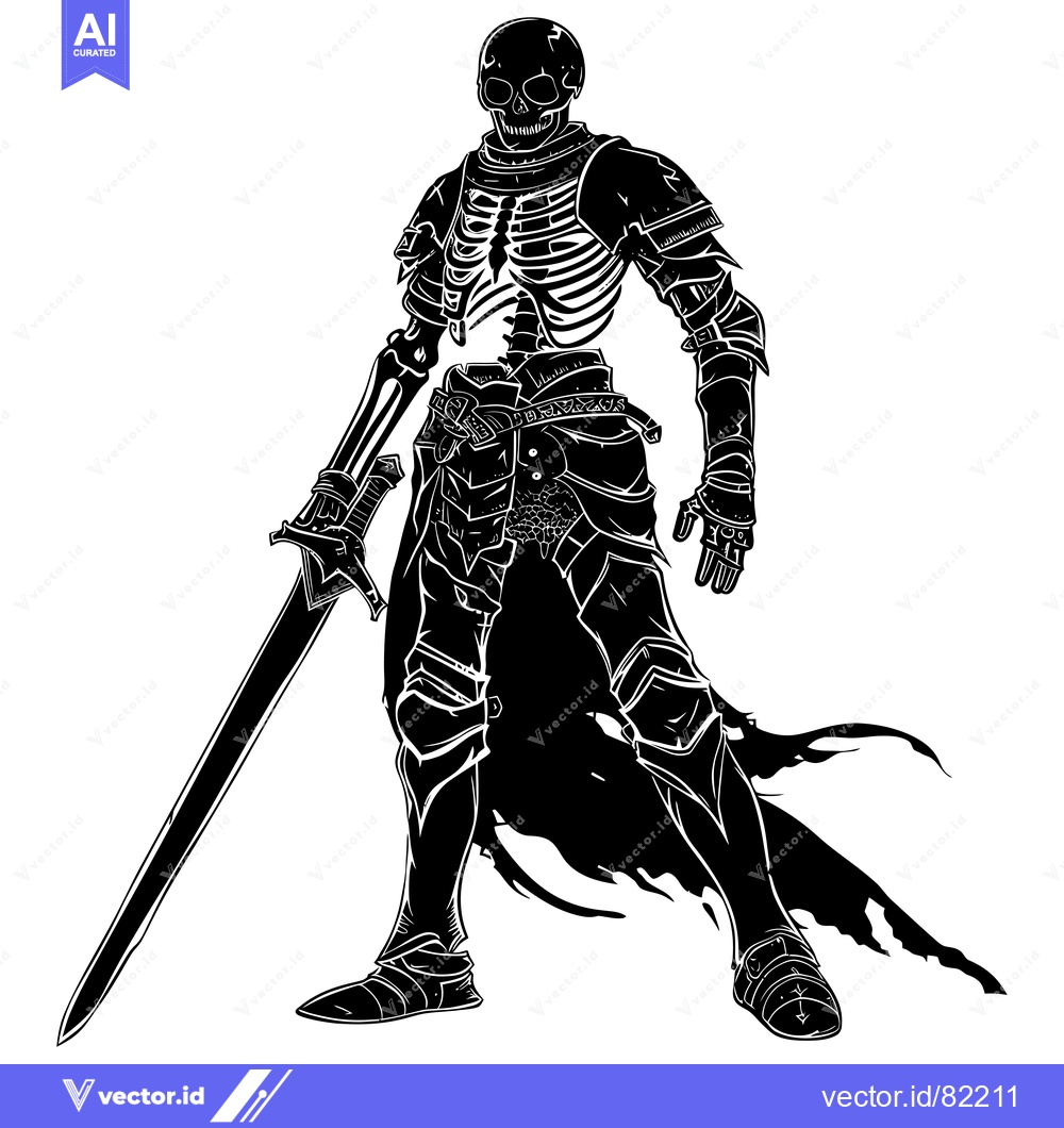 Premium Vector of A skeletal knight in full armor wielding a sword