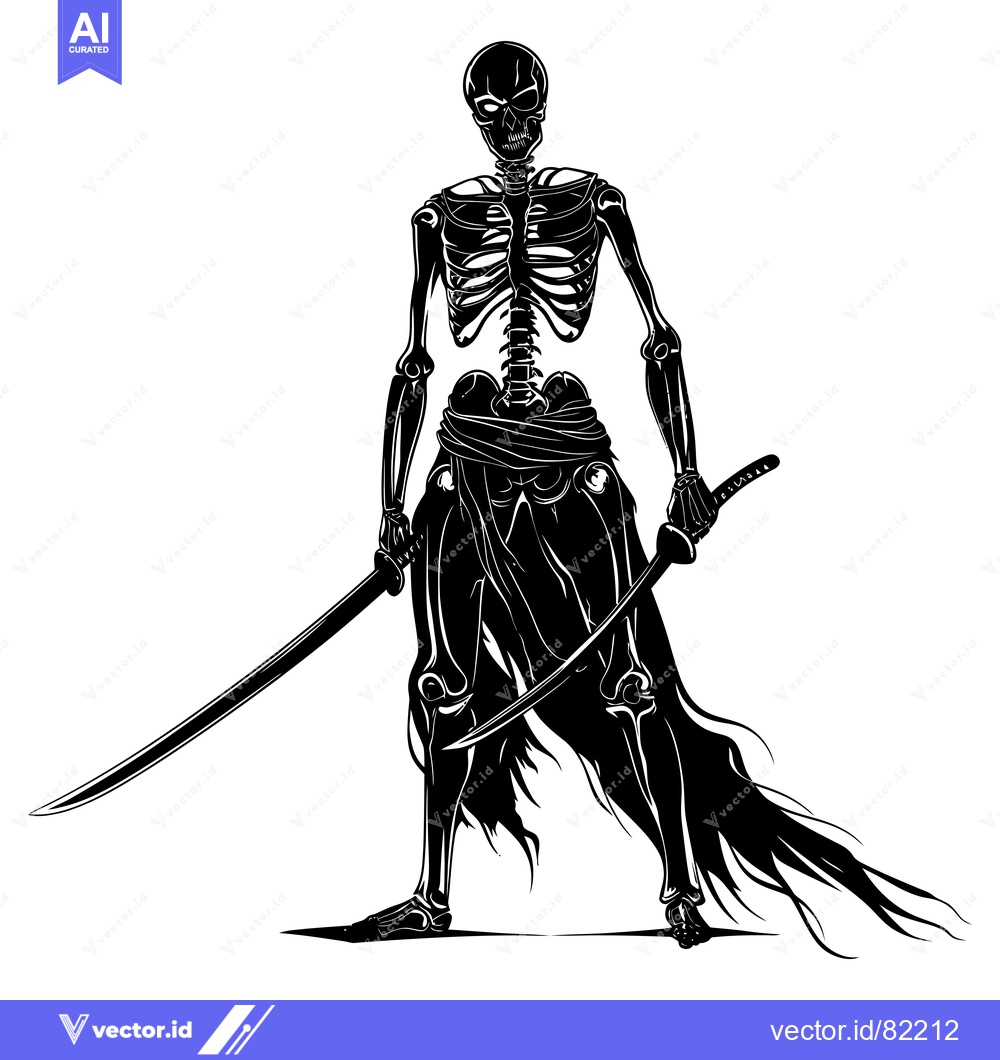 Premium Vector dari A Silhouette of a Skeletal Samurai Warrior Holding a Katana
