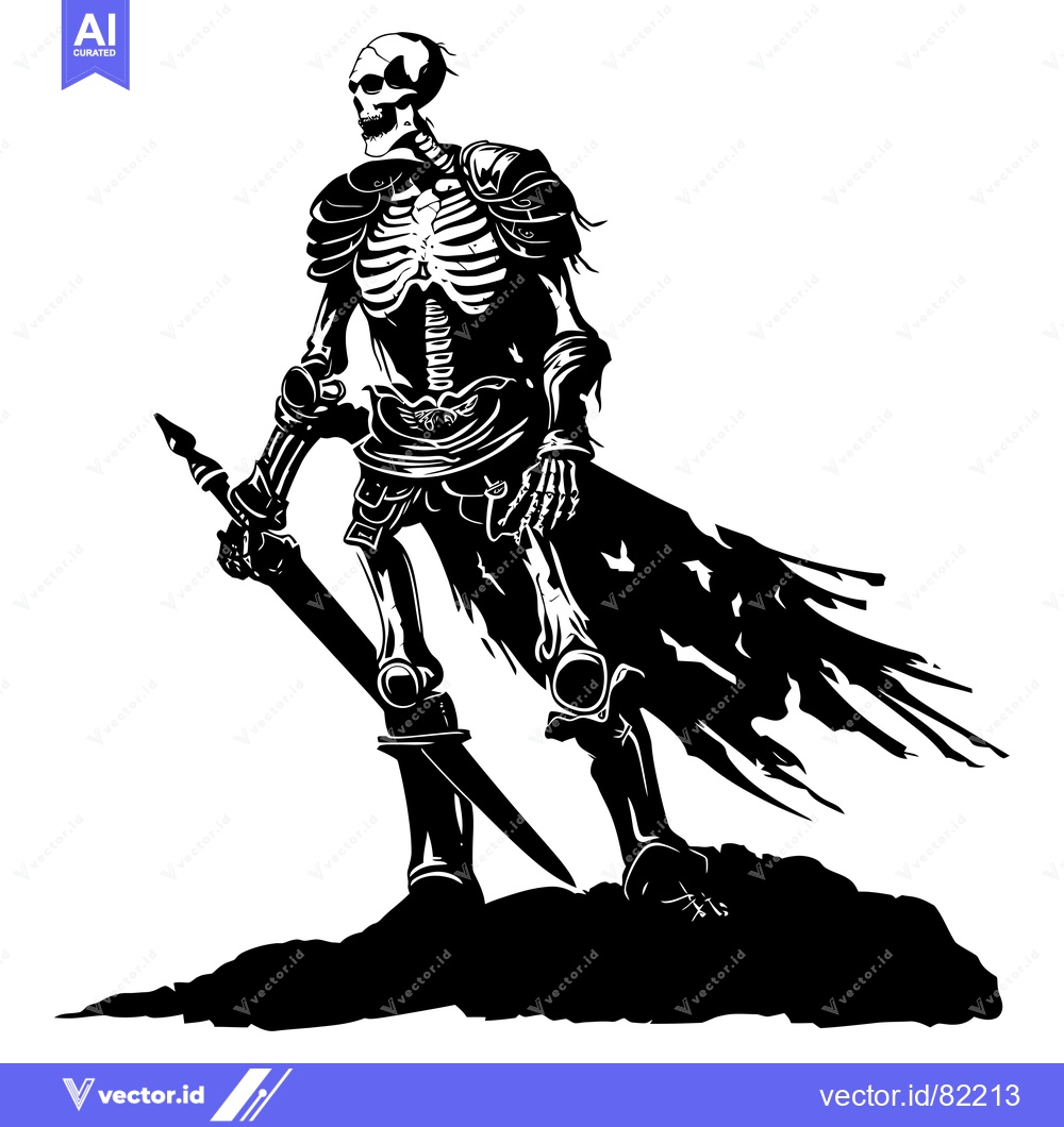 Premium Vector dari A Skeleton Knight Standing With a Sword and a Cape