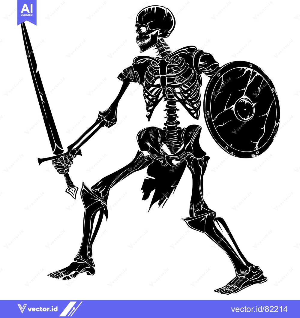 Premium Vector dari A Skeleton Warrior Holding a Sword and Shield