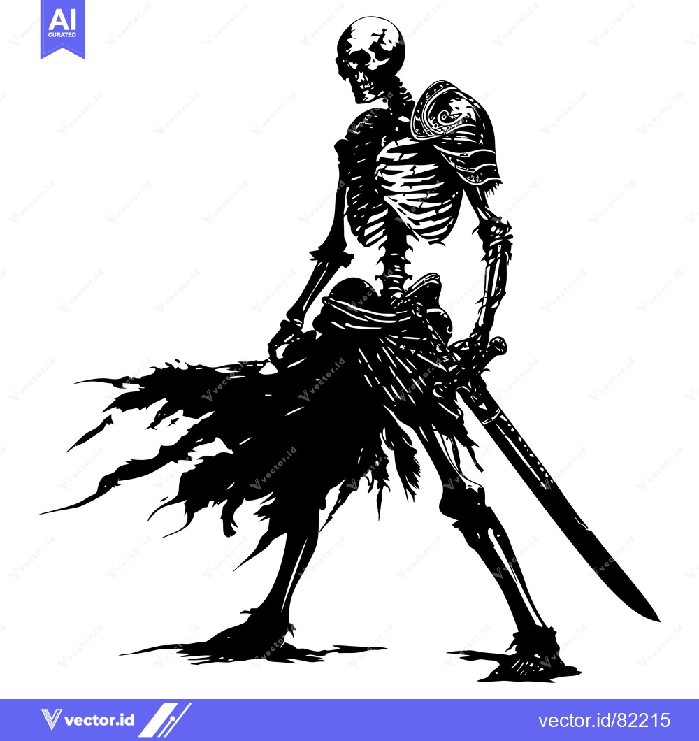Premium Vector of Skeletal Warrior with a Sword and Ripped Clothing
