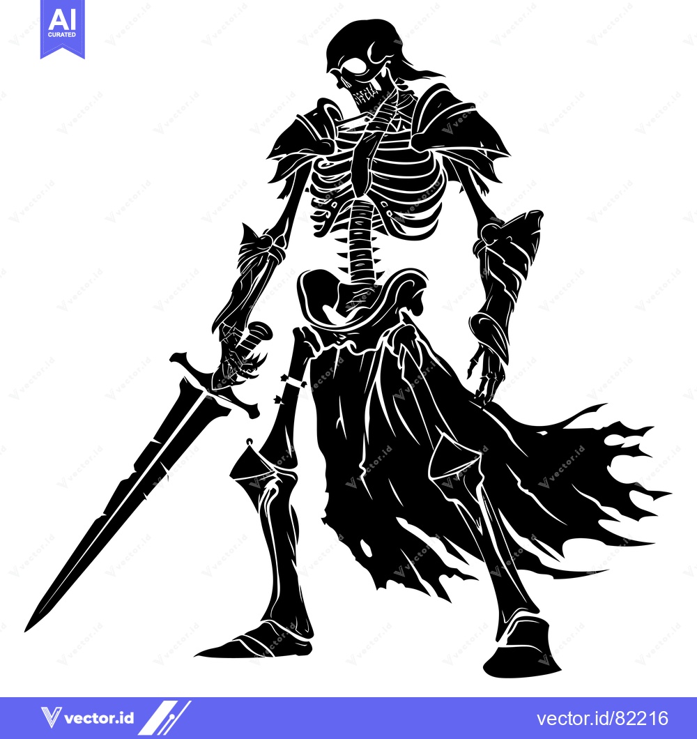 Premium Vector of Skeletal Warrior With Sword and Cape