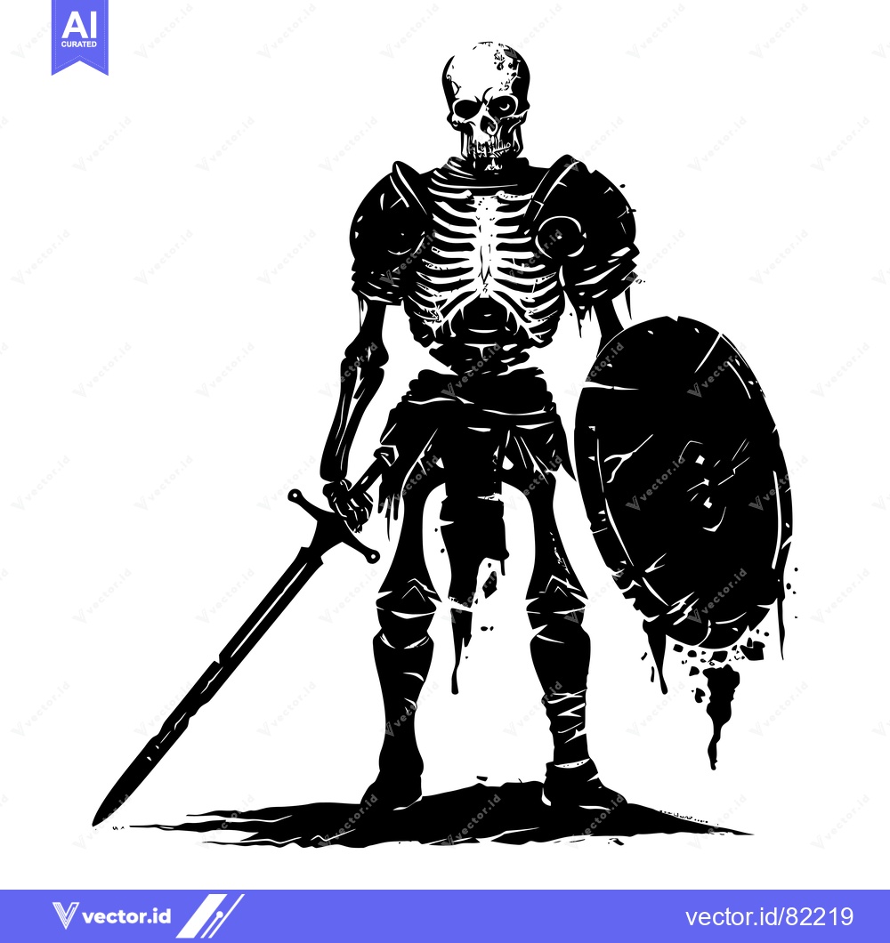 Premium Vector of A Skeleton Warrior Holding a Sword and Shield