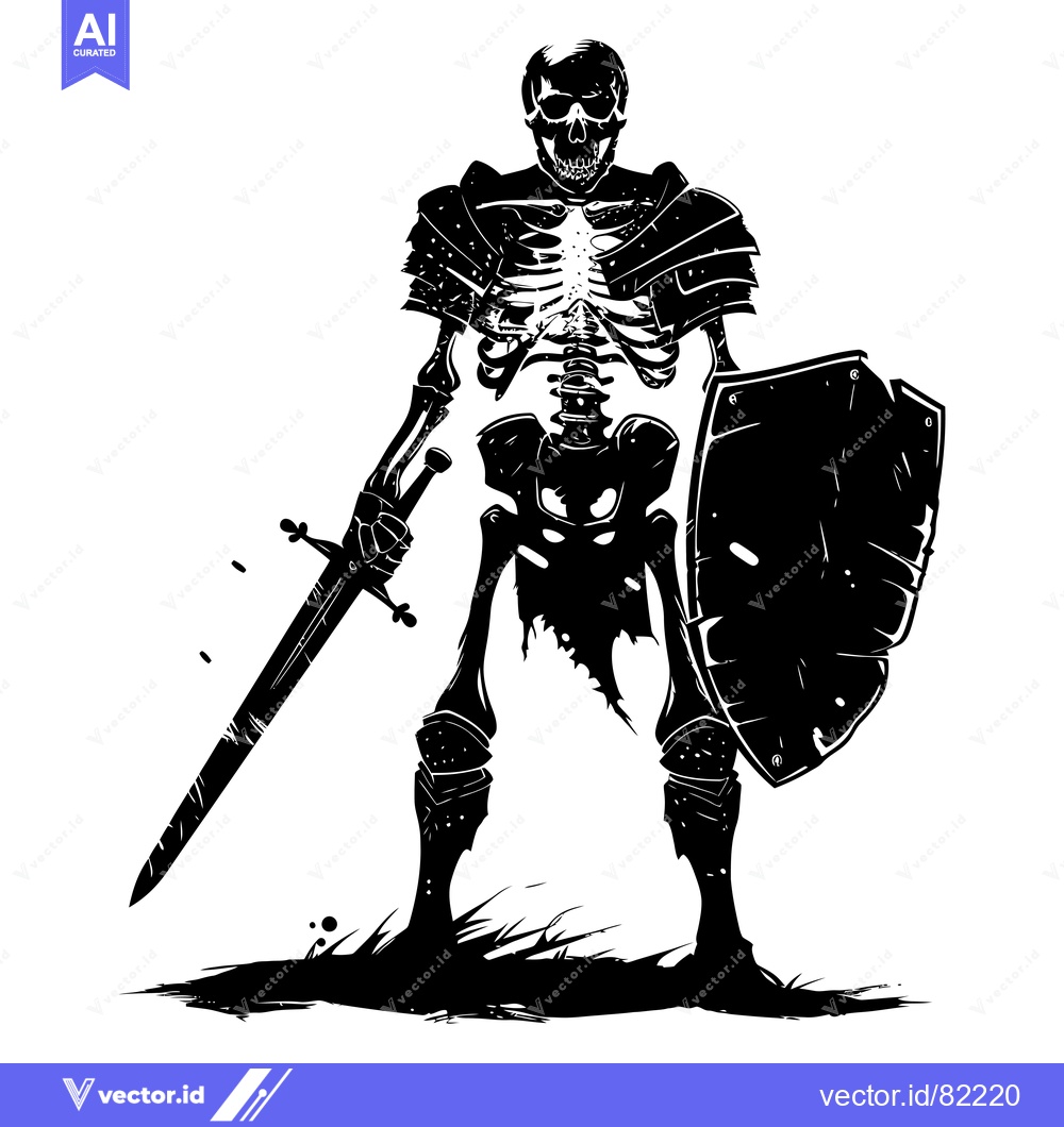Premium Vector dari Skeleton Knight in Armor with Sword and Shield