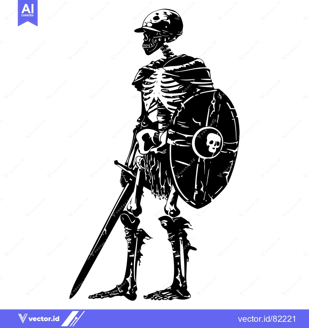 Premium Vector dari A Skeletal Warrior Standing With A Sword And Shield