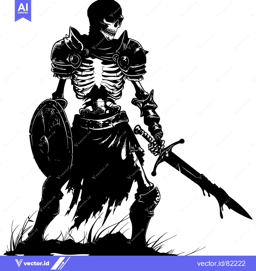 Premium Vector of A Skeleton Warrior Armed with Sword and Shield