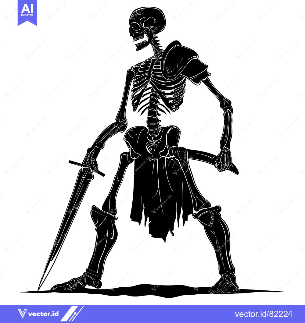 Premium Vector dari Skeleton warrior holding a sword in a fighting stance