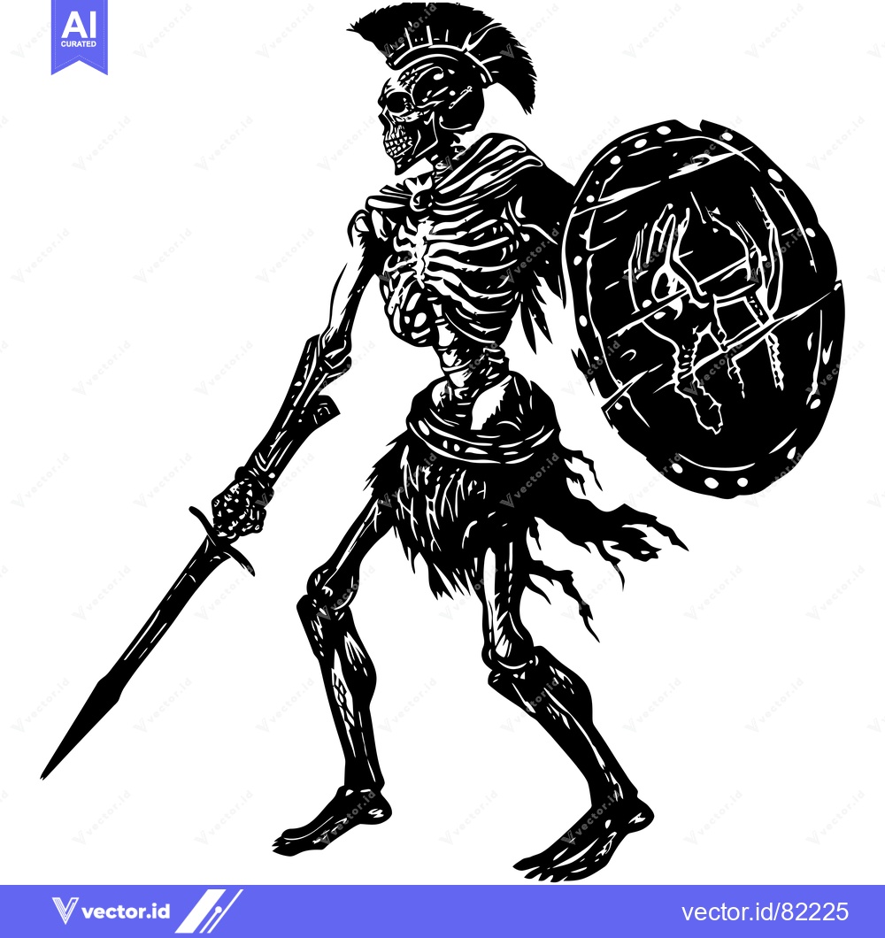 Premium Vector dari A Skeletal Warrior, Armed with a Spear and Shield
