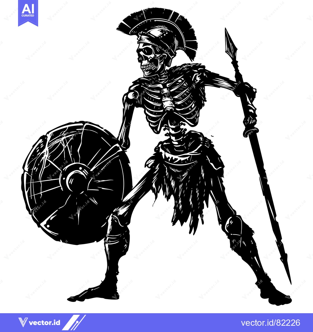 Premium Vector dari Skeleton Warrior with Shield and Spear
