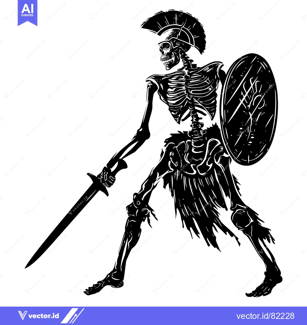Premium Vector of Skeletal Warrior with Sword and Shield