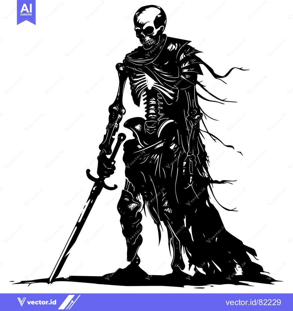 Premium Vector dari Skeletal Knight with a Sword and a Flowing Cape