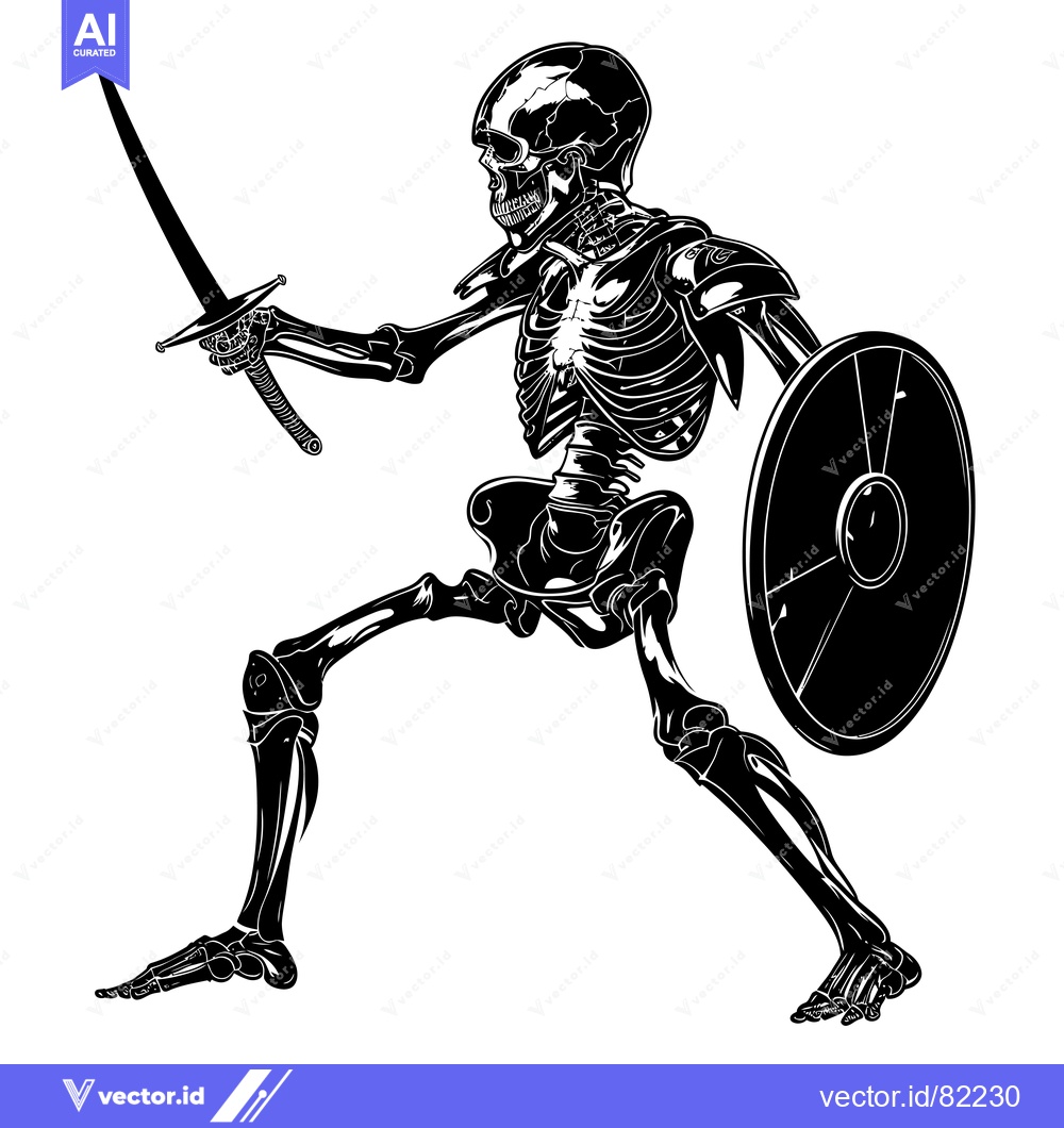 Premium Vector dari A Skeletal Warrior Holding a Sword and Shield