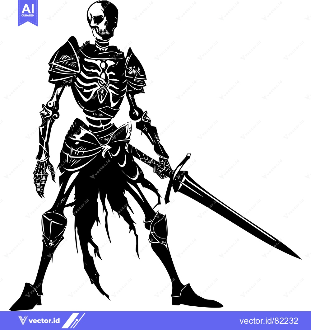 Premium Vector dari Skeleton Knight in Full Armor with Sword