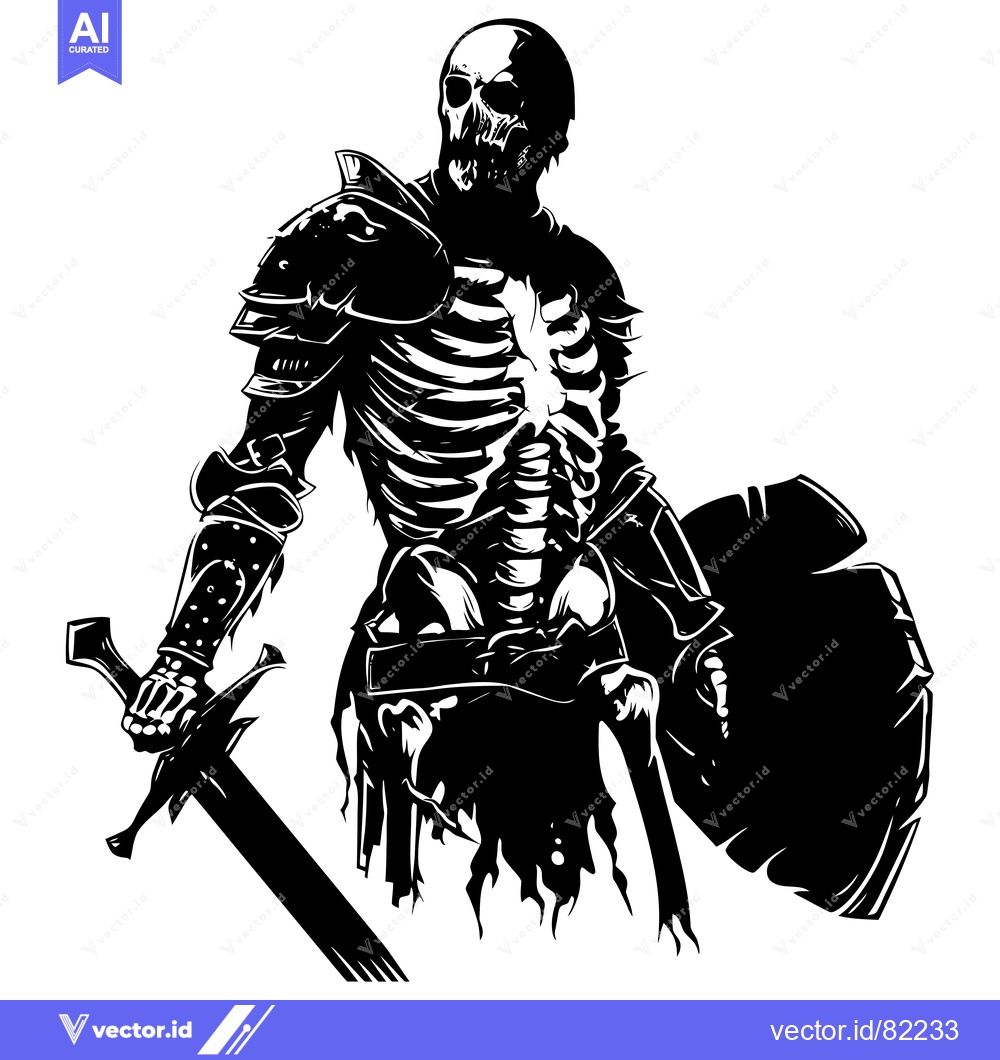 Premium Vector dari Skeletal Knight in Full Armor Holding a Sword and Shield