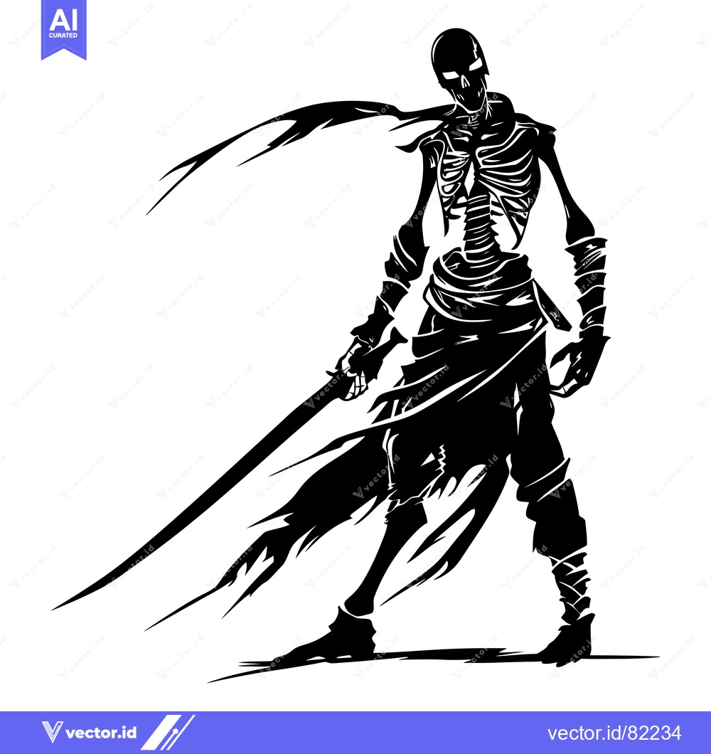 Premium Vector of Skeleton warrior with a sword and flowing cape