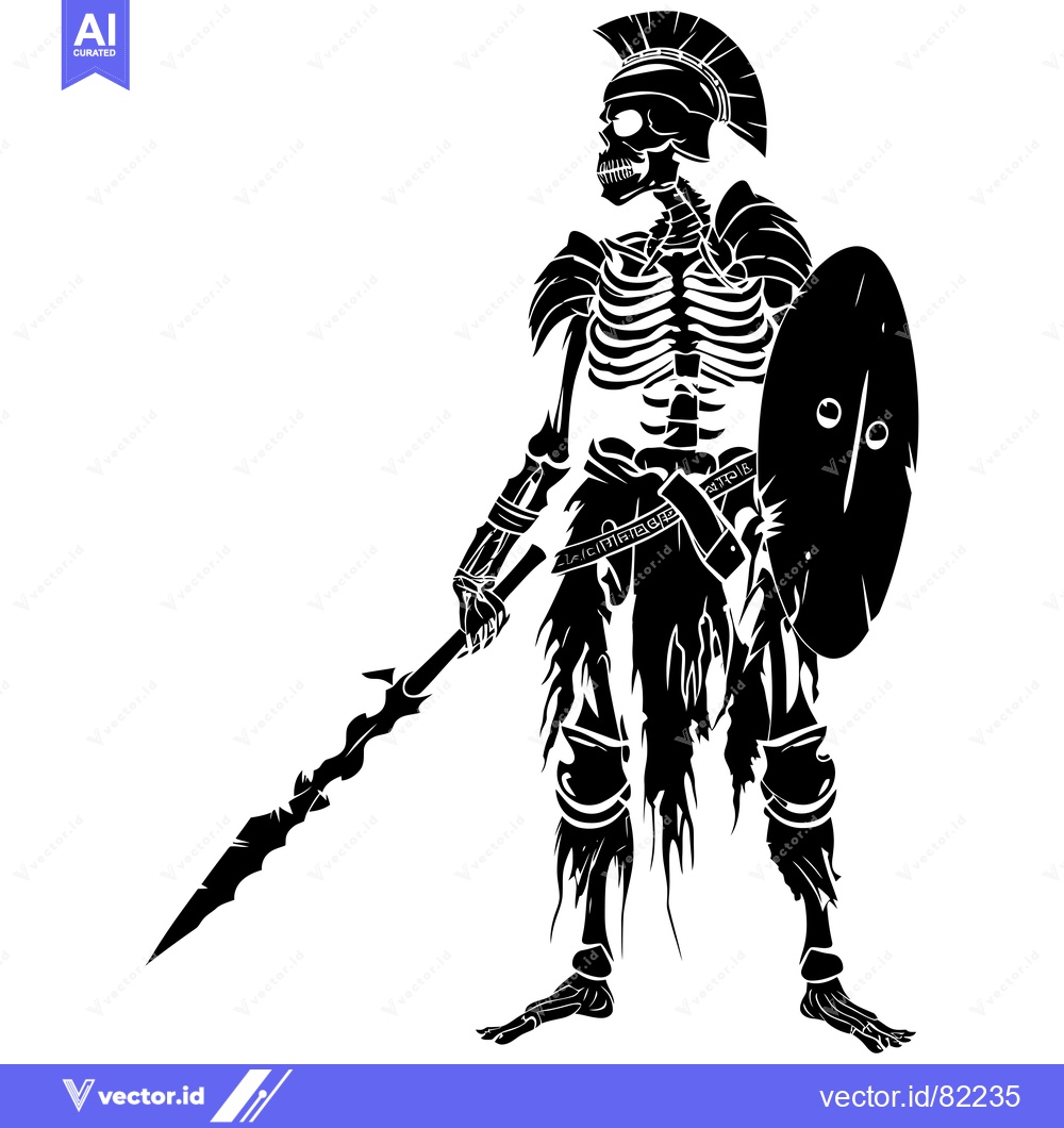 Premium Vector dari A skeletal warrior in armor, wielding a spear and shield