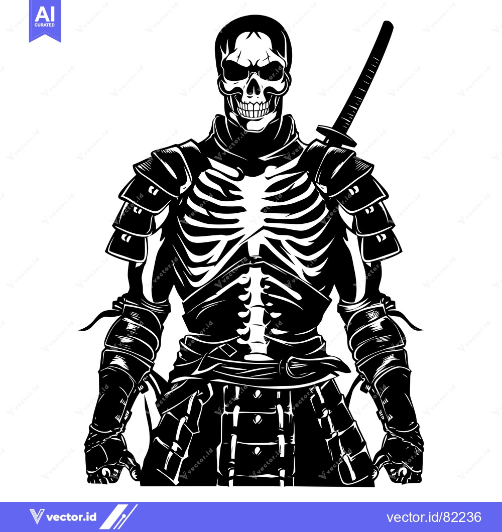 Premium Vector of A Skeleton Samurai Warrior with a Katana Sword