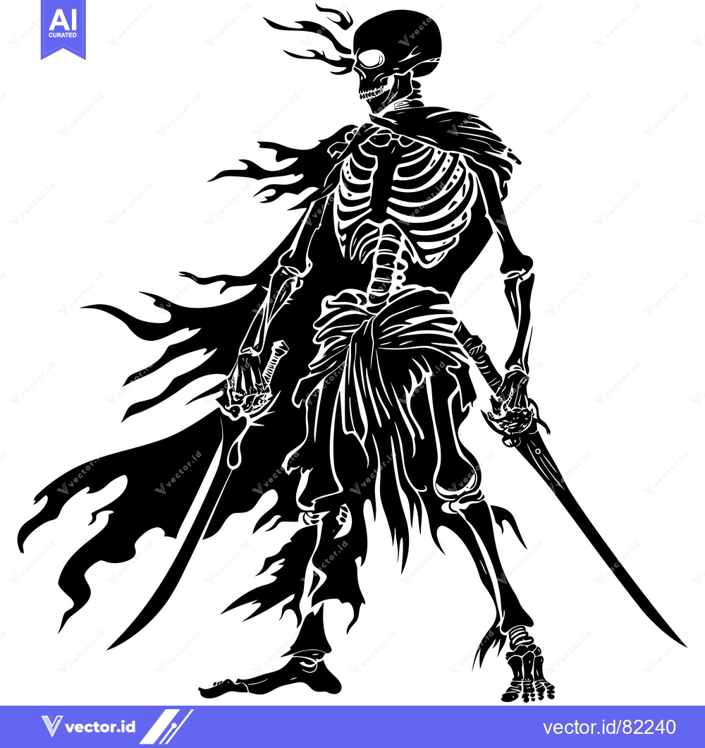 Premium Vector dari Skeletal Figure with a Sword and Flamming Cape