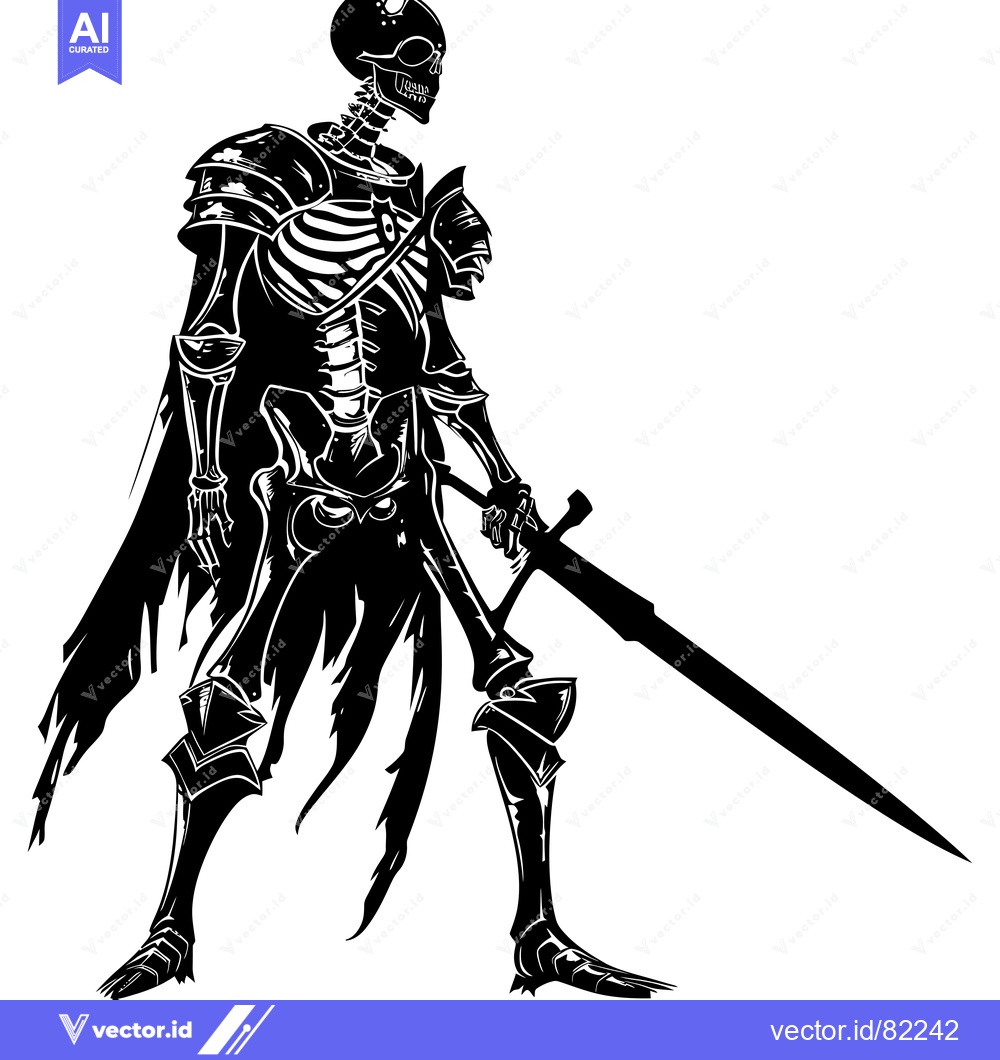 Premium Vector of A Skeletal Knight in Full Armor Holding a Sword