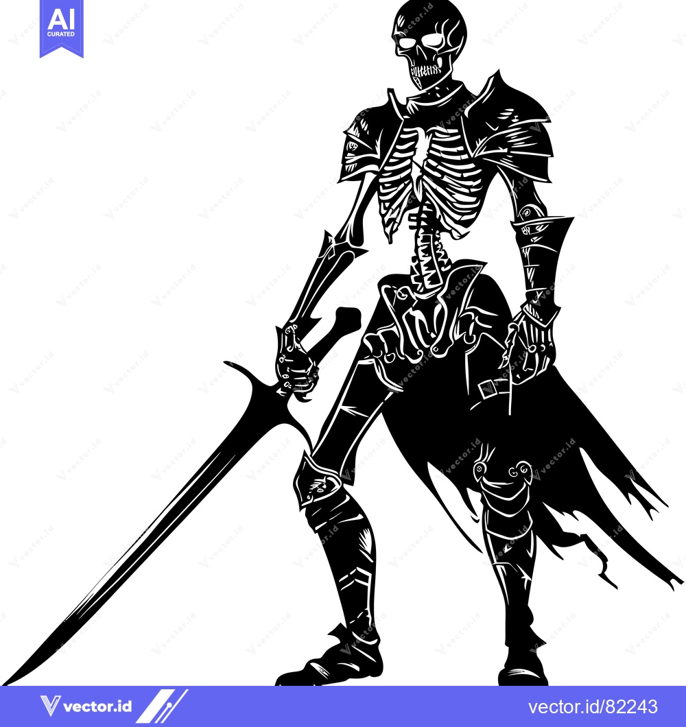 Premium Vector of Skeletal Knight in Full Armor Holding a Sword