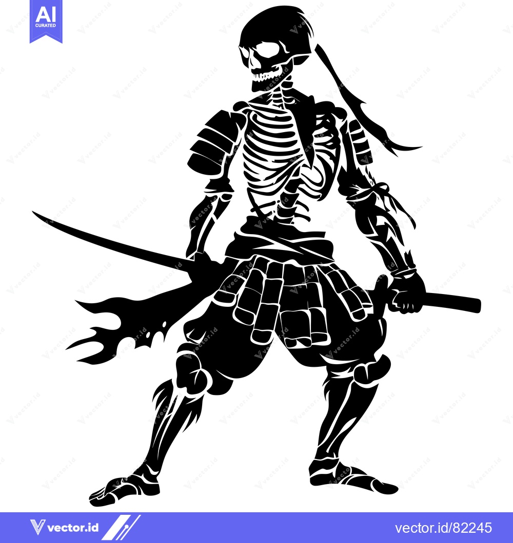 Premium Vector dari Skeletal Samurai Warrior Holding a Katana Sword
