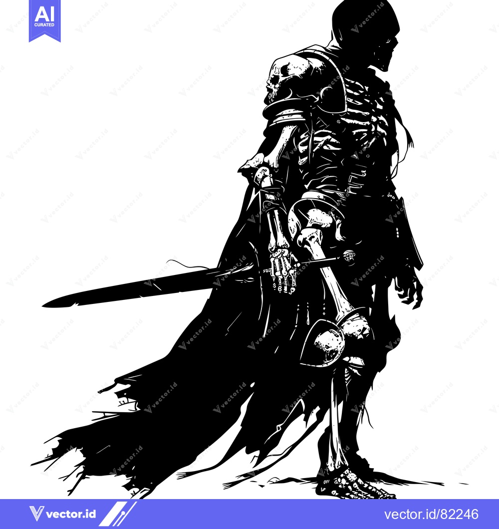 Premium Vector of Skeletal Knight in Armor Holding a Sword