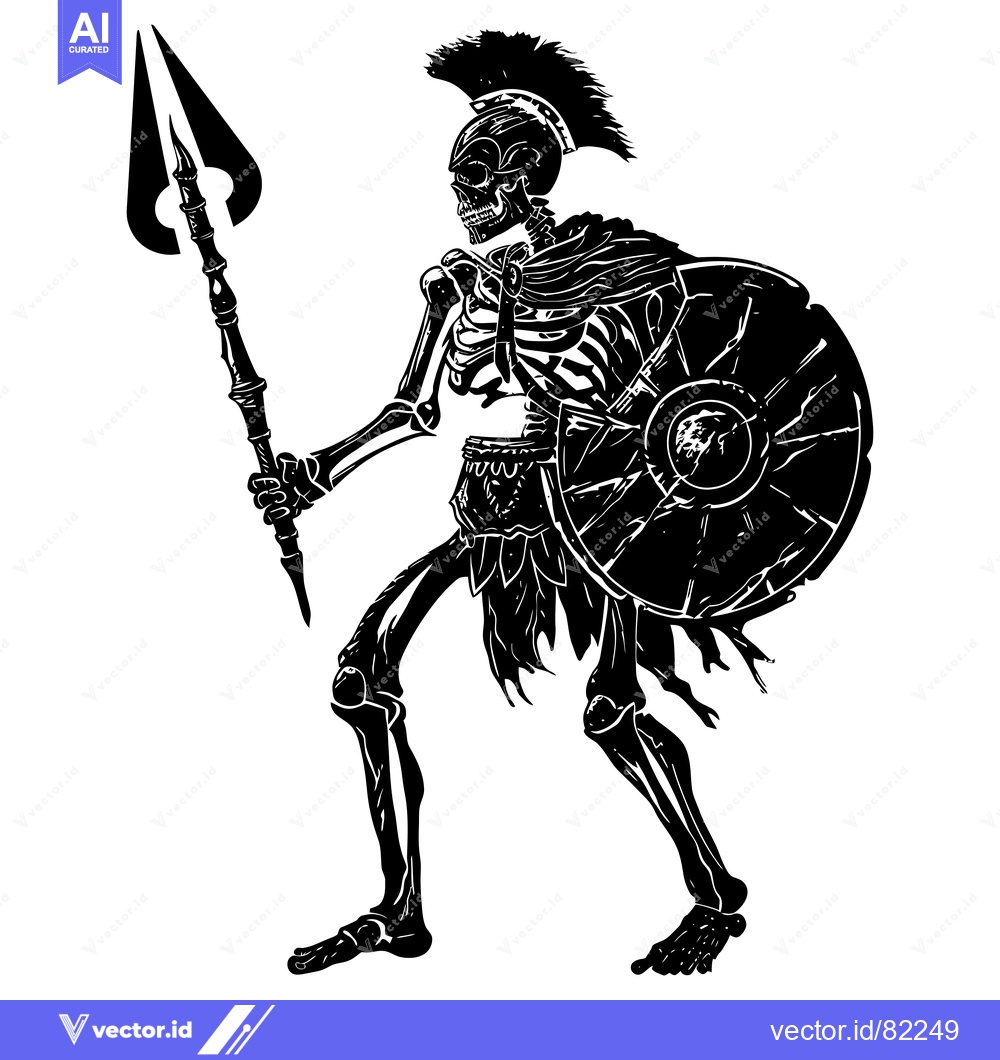 Premium Vector of Skeleton Warrior with Spear and Shield