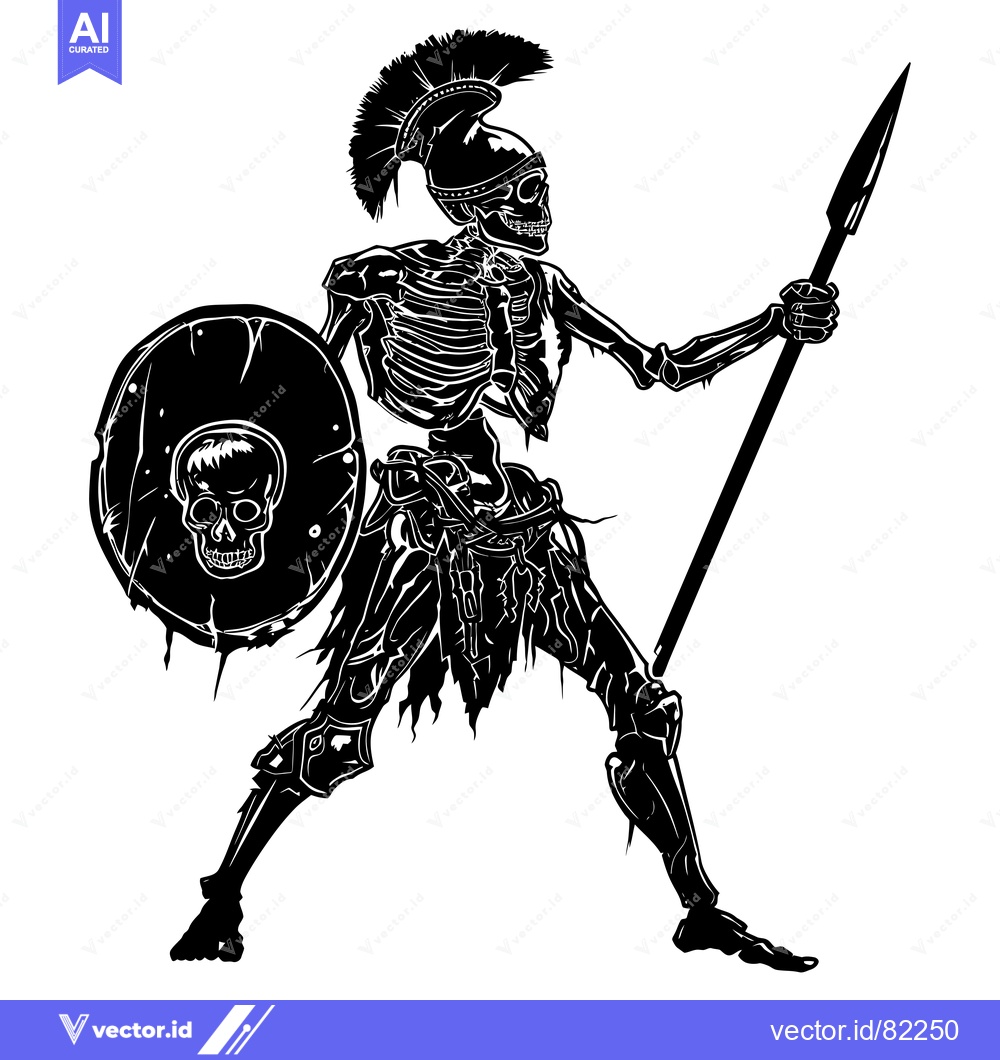 Premium Vector dari Skeletal Warrior Holding a Spear and Shield
