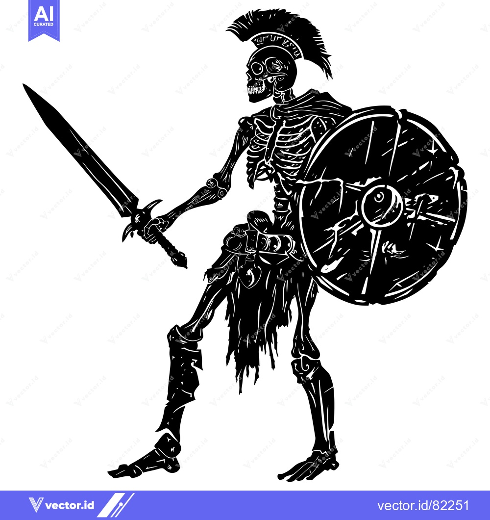 Premium Vector of A Skeletal Warrior Armed with a Sword and Shield