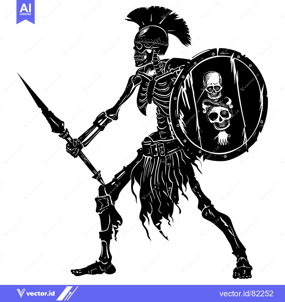 Premium Vector dari A Skeletal Warrior in Armor Holding a Spear and Shield