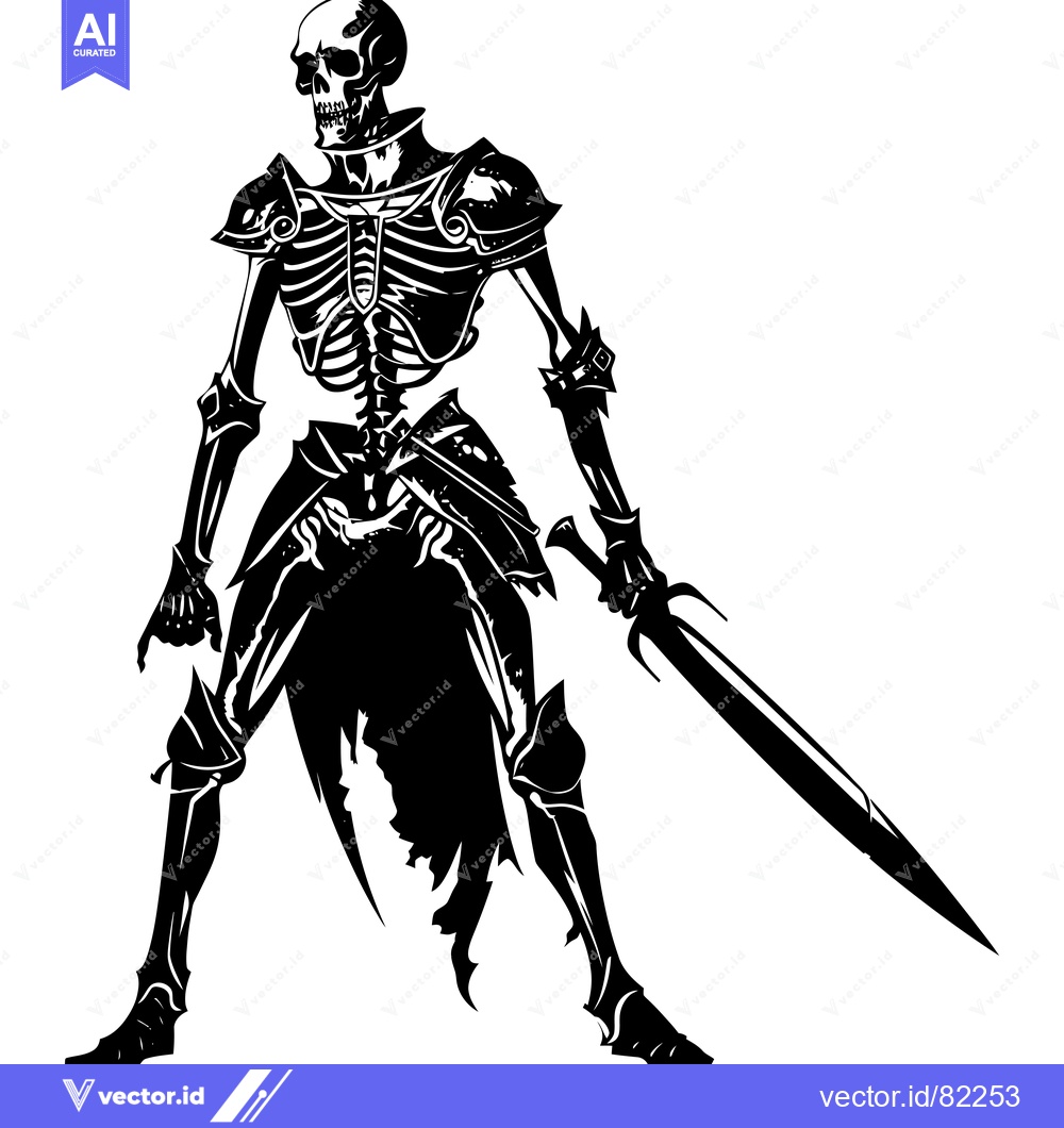 Premium Vector of A skeletal knight wielding a sword in a battle-ready stance