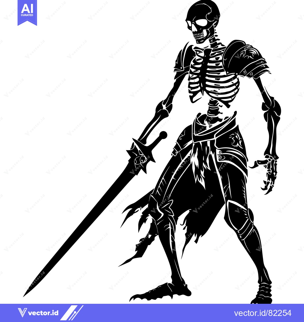 Premium Vector dari Skeleton Knight Holding a Sword in a Fighting Pose